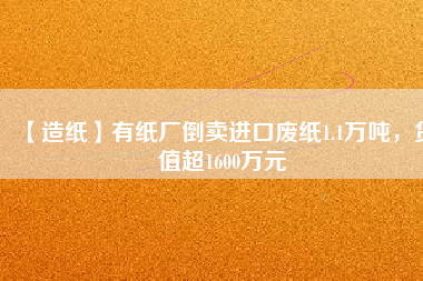 【造紙】有紙廠倒賣進口廢紙1.1萬噸，貨值超1600萬元